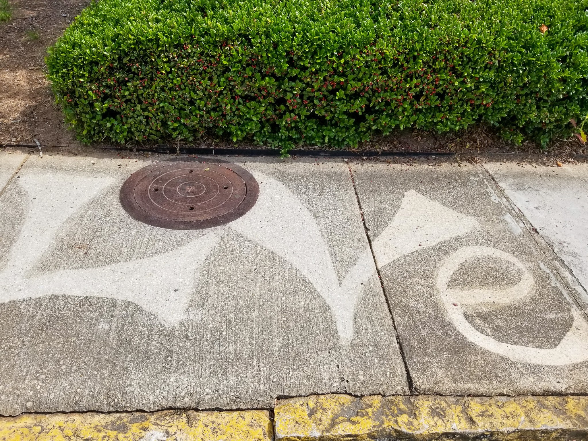 The word love pressure washed into concrete briefly before pressure washing services were completed.